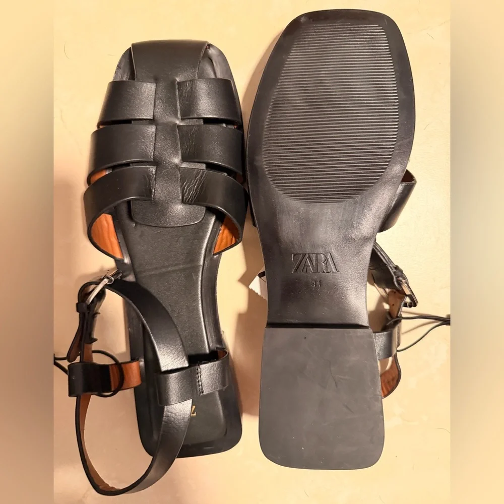 Zara Black Woven Strap Leather Sandals - Picture 4 of 4